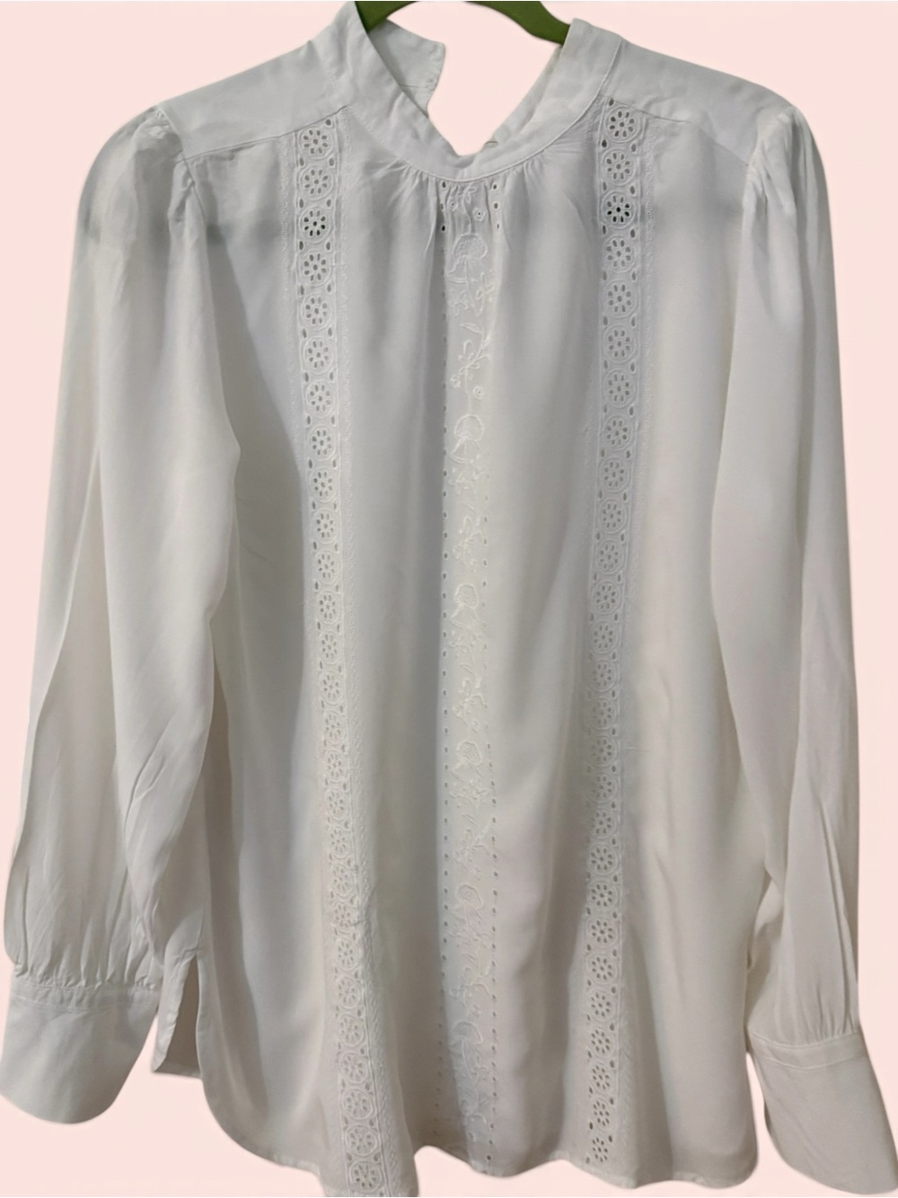 Loft Sz M Classic White Lace-Panel Long Sleeve Blouse